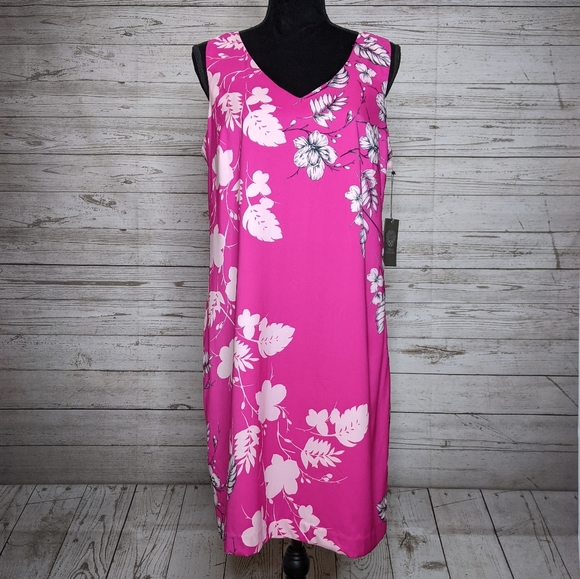 vince camuto • pop pink summer splash shift dress - Picture 2 of 8